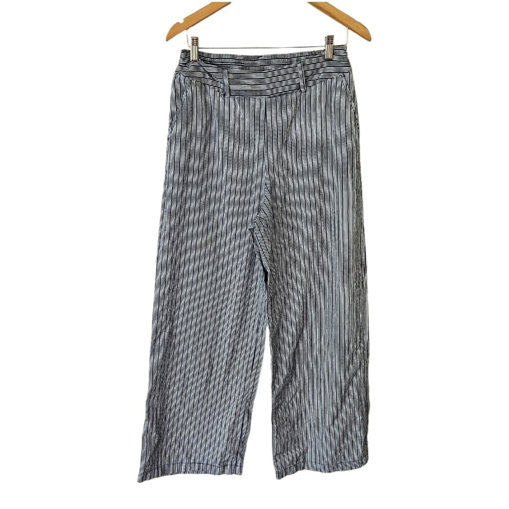 A‎ NEW DAY  Cropped Wide Leg Dress Pants BLUE WHITE MEDIUM Striped